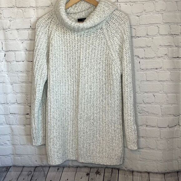 Forever 21 White Marbled Cowl Neck Turtle Neck Sweater size large Wool Blend - Picture 1 of 7
